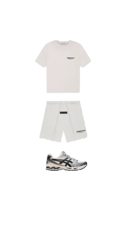 חליפה לבנה essential & asics gel kayano cream black